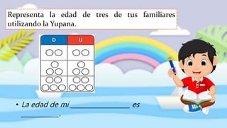 Representa la edad de tres de tus familiares
utilizando la Yupana.
• La edad de mi ___________________ es
____________.