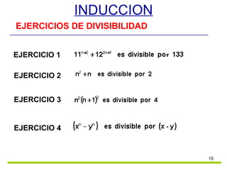 INDUCCION EJERCICIOS DE DIVISIBILIDAD EJERCICIO 2 EJERCICIO 3 EJERCICIO 4 EJERCICIO 1 