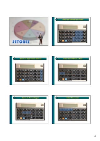 Setor de Entrada de Dados




Setor de Operações Básicas    Setor de Potência e Raiz




  Setor de Porcentagem           Setor Financeiro




                                                         4
 