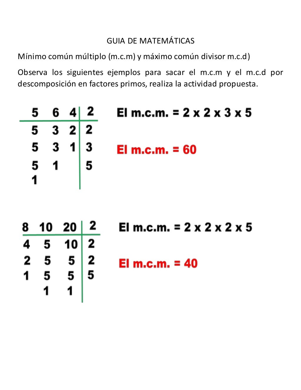 Matematicas mcm y mcd
