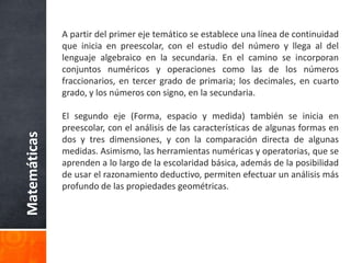 Como ejemplo, en el siguiente cuadro se muestra un tema incluido en ambos programas.Matemáticas