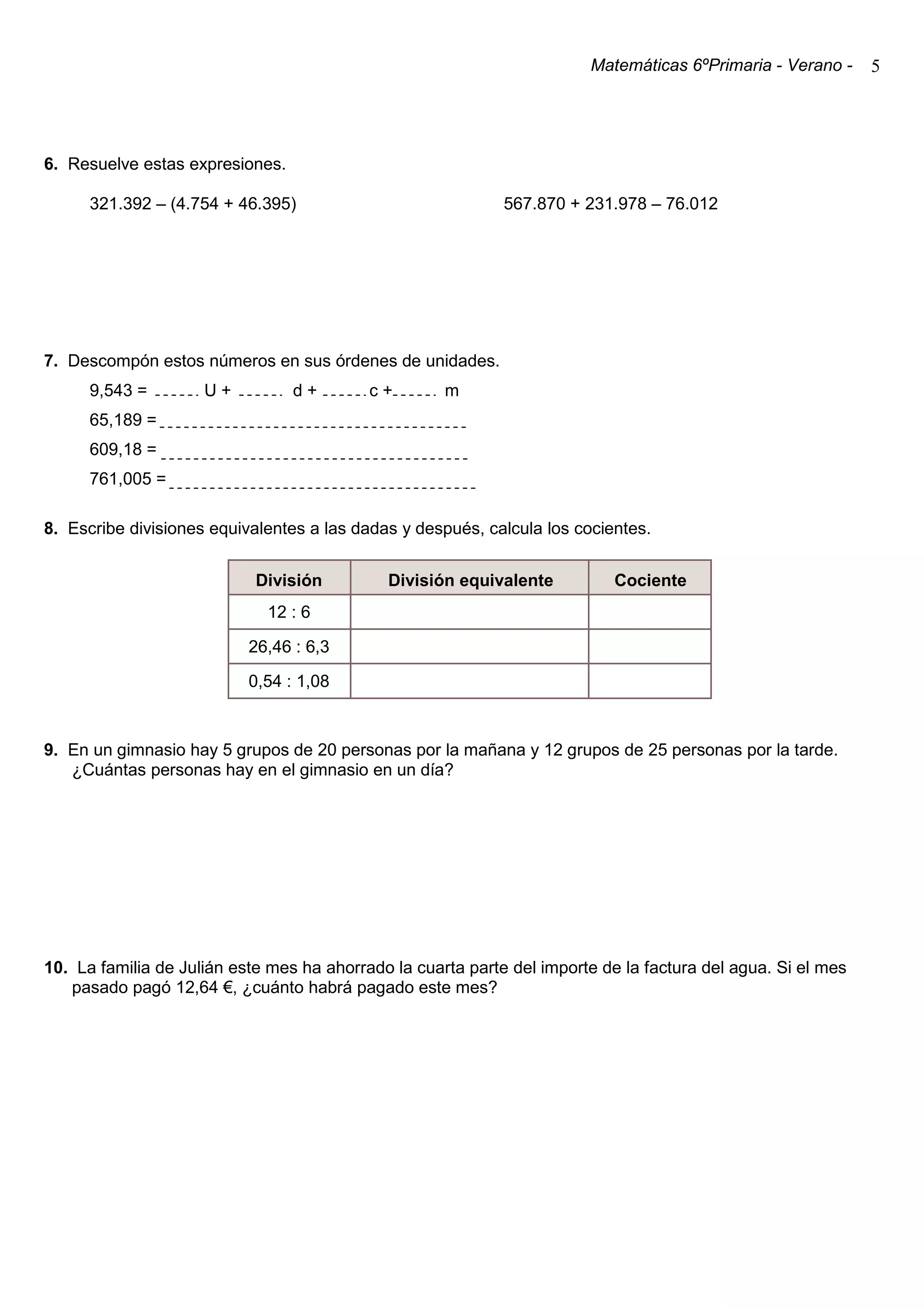 Matematicas repaso sexto de primaria | PDF