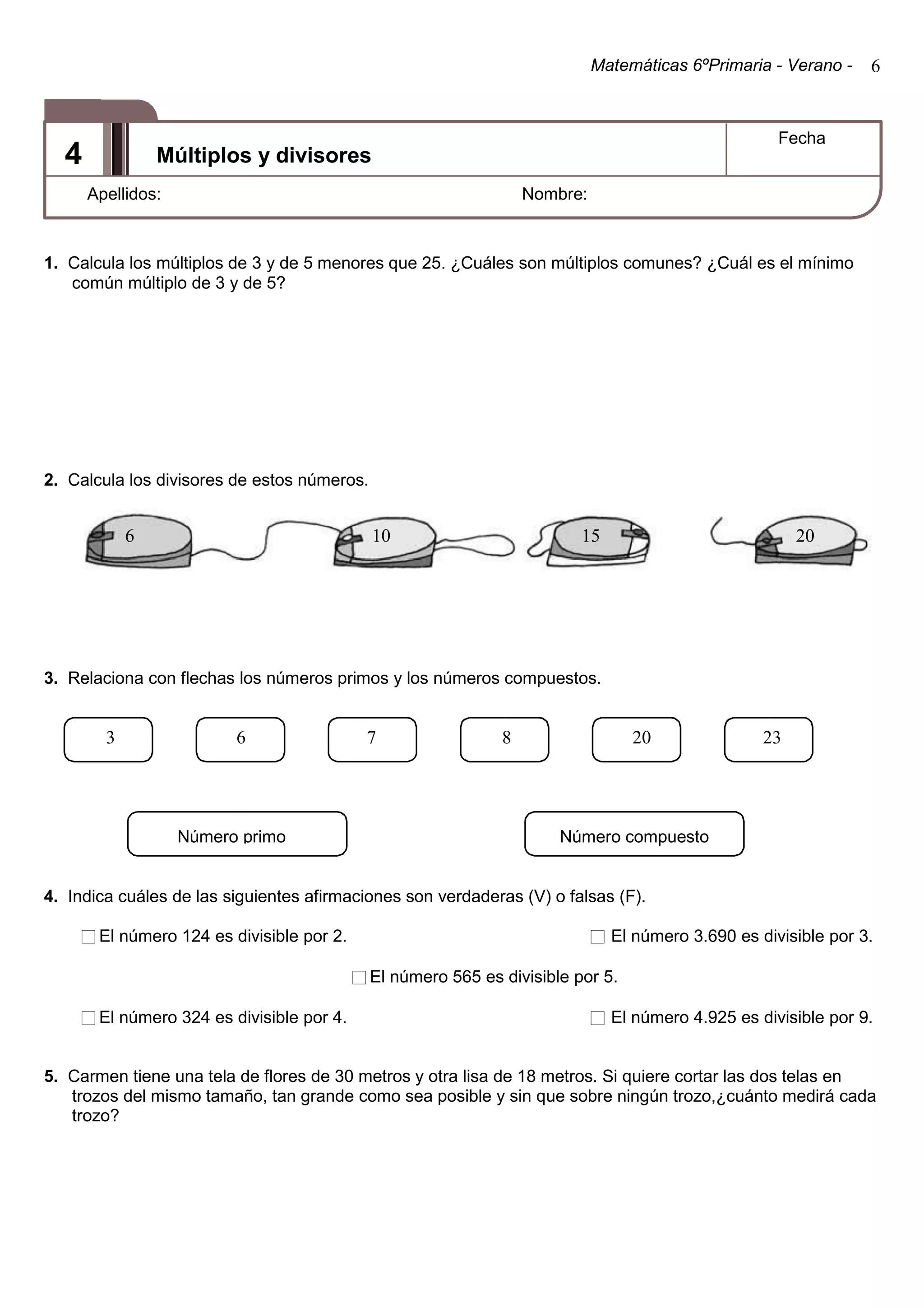 Matematicas repaso sexto de primaria | PDF