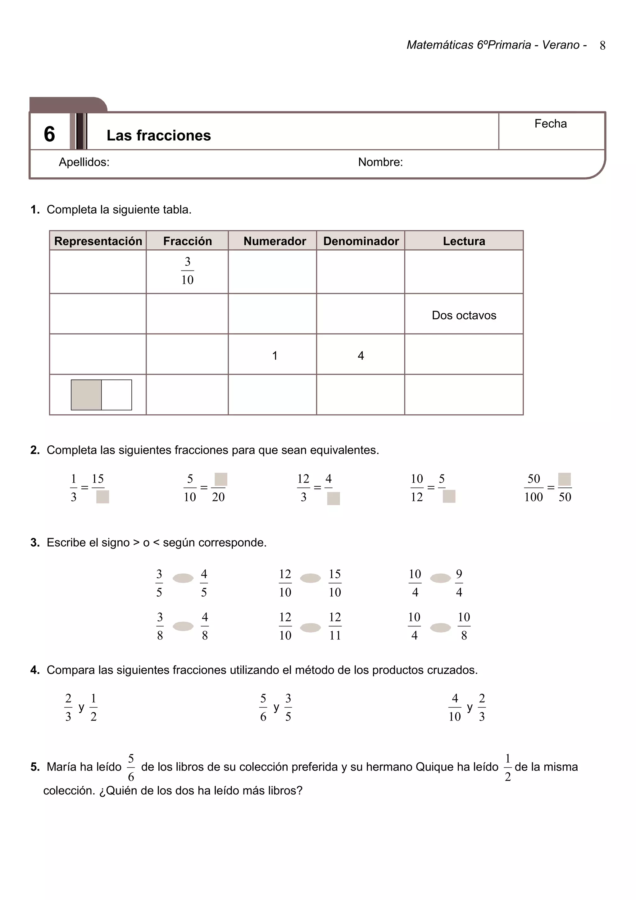 Matematicas repaso sexto de primaria | PDF