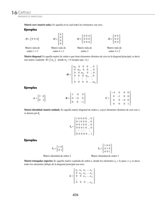 CAPÍTULO 16
MATRICES
A
rthur Cayley, matemático británico. En
1838 ingresó en el Trinity College de
Cambridge, donde estudió matemáti-
cas y fue nombrado profesor de esta disciplina;
permaneció en Cambridge durante el resto de
sus días. Uno de los matemáticos más prolíﬁcos
de la historia, publicó a lo largo de su vida más de novecientos artículos
cientíﬁcos. Es considerado como uno de los padres del álgebra lineal,
introdujo el concepto de matriz y estudió sus diversas propiedades. Con
posterioridad empleó estos resultados para estudiar la geometría analítica
de dimensión n.
Arthur Cayley (1821-1895)
Reseña
HISTÓRICA
www.FreeLibros.org
 