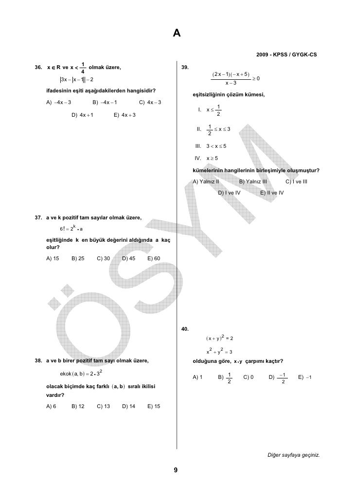 2009 kpss matematik soruları