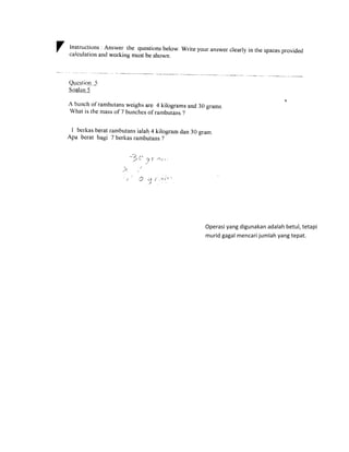 Operasi yang digunakan adalah betul, tetapi
murid gagal mencari jumlah yang tepat.
 