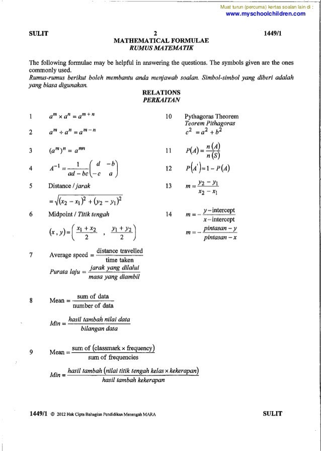 Ujian Asas Matematik Mrsm Tingkatan 1