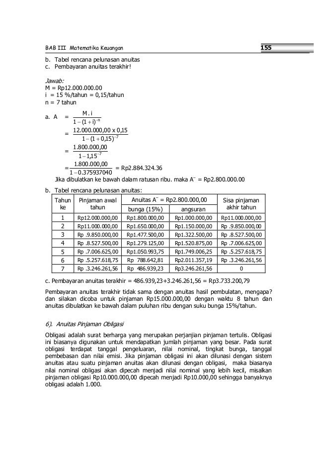 anuitas bunga tabel contoh Matematika keuangan