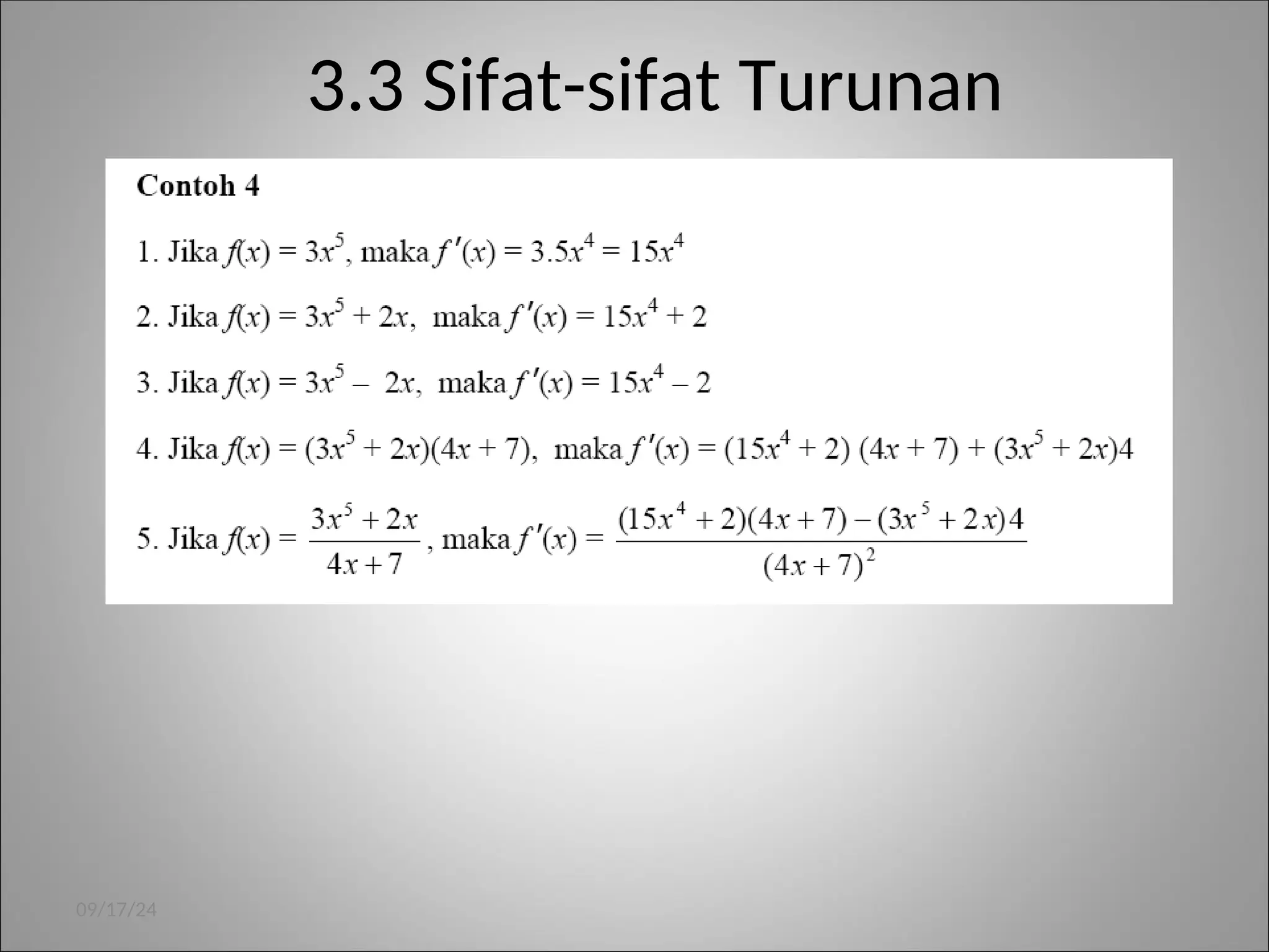 Materi Matematika Pokok Bahasan Turunan Fungsi Aljabar | PPT