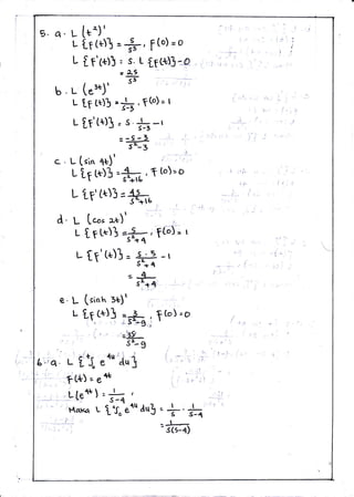 !
i
I 7*',
E. a. L [*')'
u [r(+)1 =*,
L ; q'1+)3 : s. L
,...;.
b - u' (*t*)'
u tt rt)}
u [1'(+)]
= 9.9
st
p (o) = o
t,qt*I3 - g .
-l - l ,
r t ,g(o)=ls-,
, S.J- -ts-3
C.
.it.
L [1'(+)] = s,'.]. - r
Ao*
sltf
e.L
L
=l ,
s-4
1--q'e{u du3 = -]- . -l-'s s-{
- s(s-4)
 