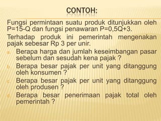 Contoh:Diketahuifungsipermintaandanfungsipenawarandariduamacamproduk yang mempunyaihubungansubstitusisebagaiberikut:Qdx = 5- 2Px + PyQdy = 6 + Px - PyDanQsx = -5 + 4Px - PyQsy = -4 - Px + 3PyCarilahhargadanjumlahkeseimbanganpasar !