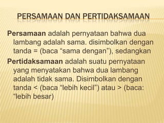VARIABEL, KONSTANTA, KOEFISIEN, DAN PARAMETERVariabeladalahsesuatu yang nilainyadapatberubah-ubahdalamsuatumasalahtertentu.Misalnya;Harga (Price) = P; Jumlahygdiminta/ditawarkan (Quantity) = Q; Biaya (Cost) = C; Penerimaan (Revenue) = R; Investasi (Investment) = I; Tingkat Bunga (Interest Rate) = I dll.Variabelterdiridari;Variabel Endogen = suatuvariabelygnilaipenyelesaiannyadiperolehdaridalam model;VariabelEksogen= suatuvariabel yang nilai-nilainyadiperolehdariluar model, atausudahditentukanberdasarkan data yang ada.
