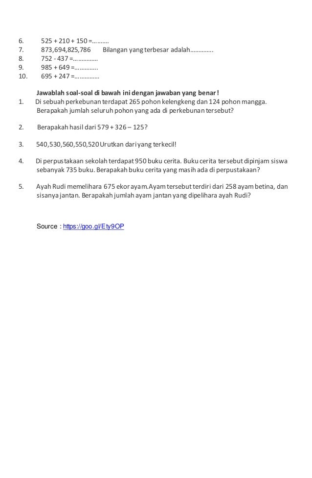 Soal Matematika Kelas 3 Sd Semester 1