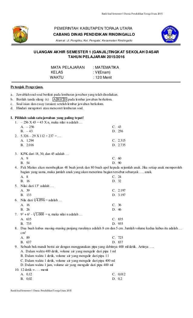 Soal Dan Jawaban Matematika Kelas 11 Semester 1 Kurikulum 2013