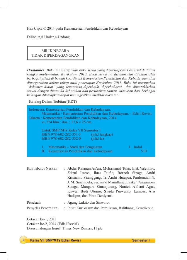 Matematika Kelas 7 Semester 1 Kurikulum 2013