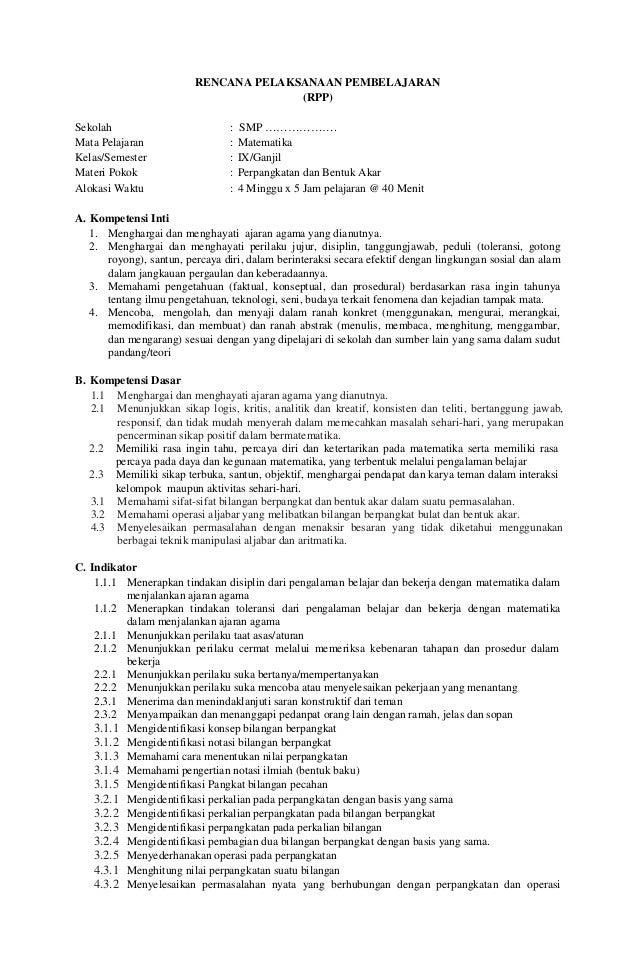 Rpp Matematika Smp Kelas Ix