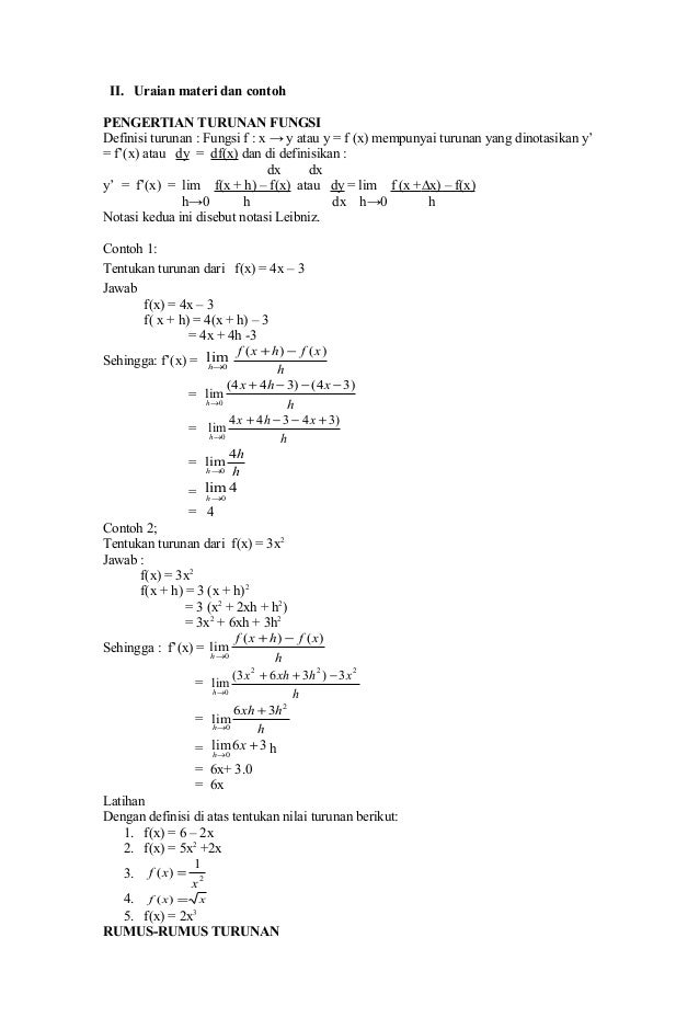 Soal Dan Jawaban Materi Turunan Kelas Xi