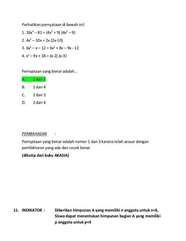 Simulasi Soal Ujian Nasional Matematika Smp Mts Tahun 2014 Lengkap