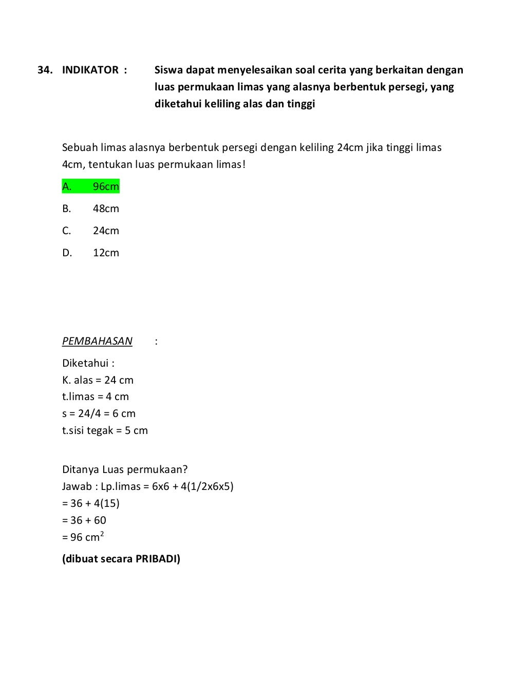 Simulasi Soal Ujian Nasional Matematika SMP/MTs Tahun 2014