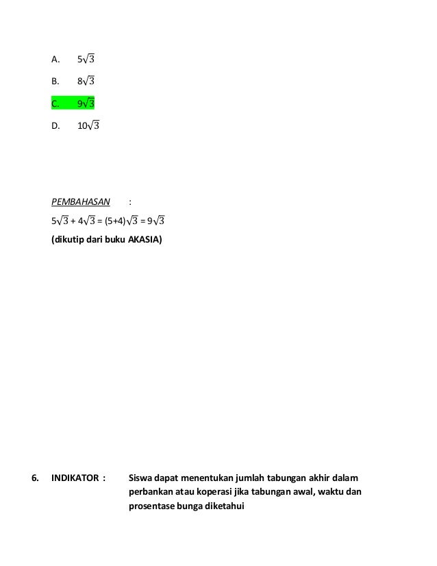 Simulasi Soal Ujian Nasional Matematika SMP/MTs Tahun 2014 