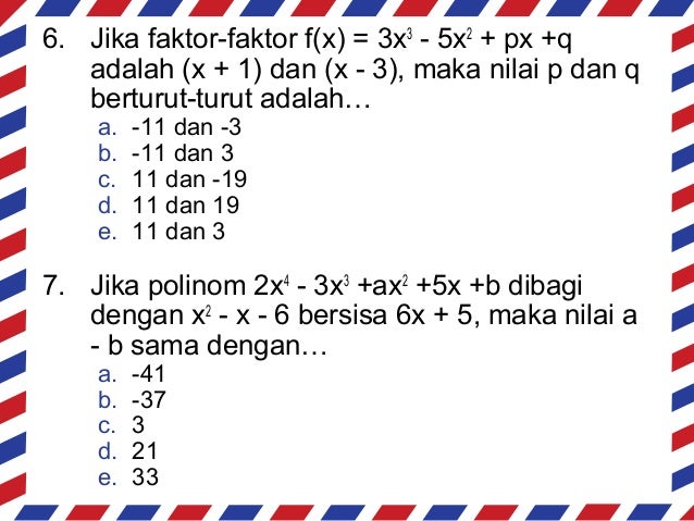 Contoh Soal Matematika Suku Banyak