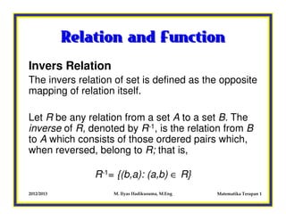 Relasi Invers Matematika terapan week 4. fungsi dan relasi | PDF