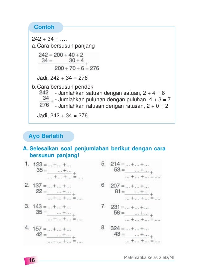 Soal Matematika Kls 2 Penjumlahan Cara Panjang