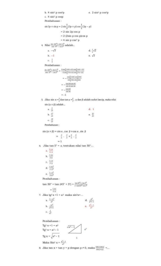 Rangkuman Matematika Wajib TRIGONOMETRI DAN LIMIT FUNGSI 