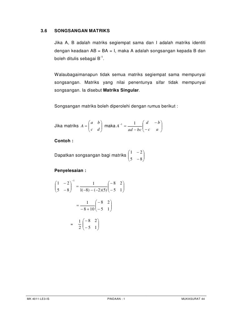 Contoh Soalan Matematik Matriks Q Muharram