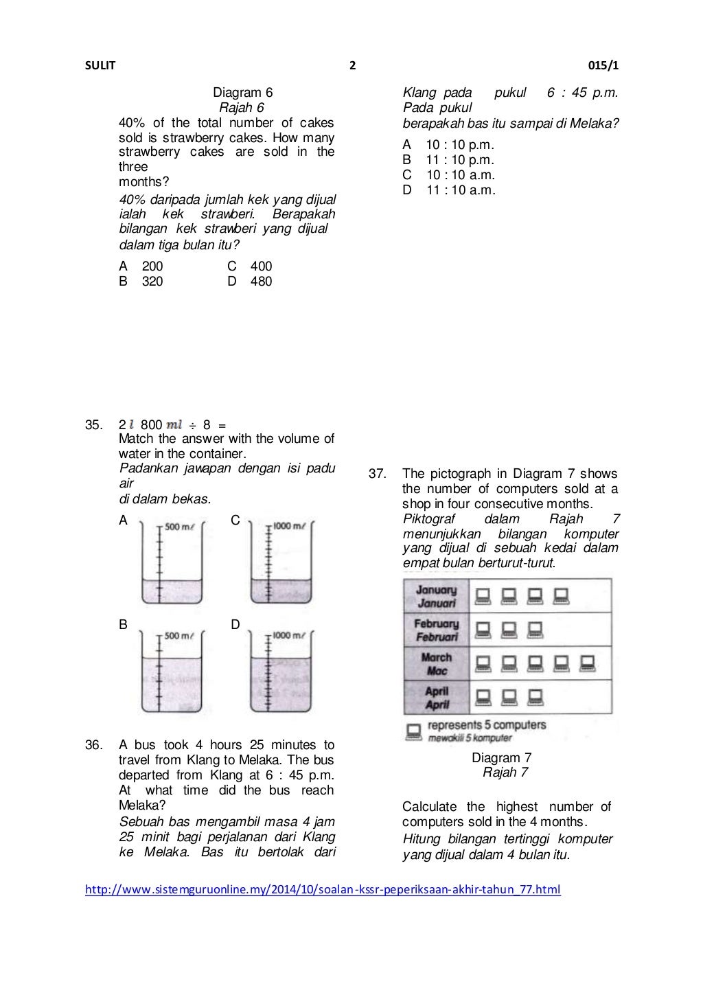 Kertas Ujian Matematik Kertas 1 Tahun 5 KSSR