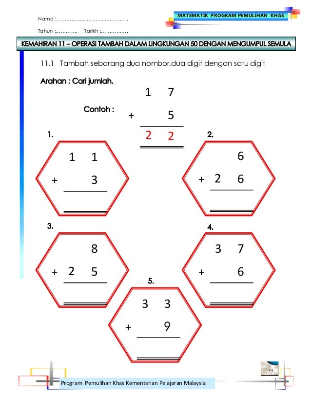 LEMBARAN KERJA MATEMATIK PEMULIHAN KHAS