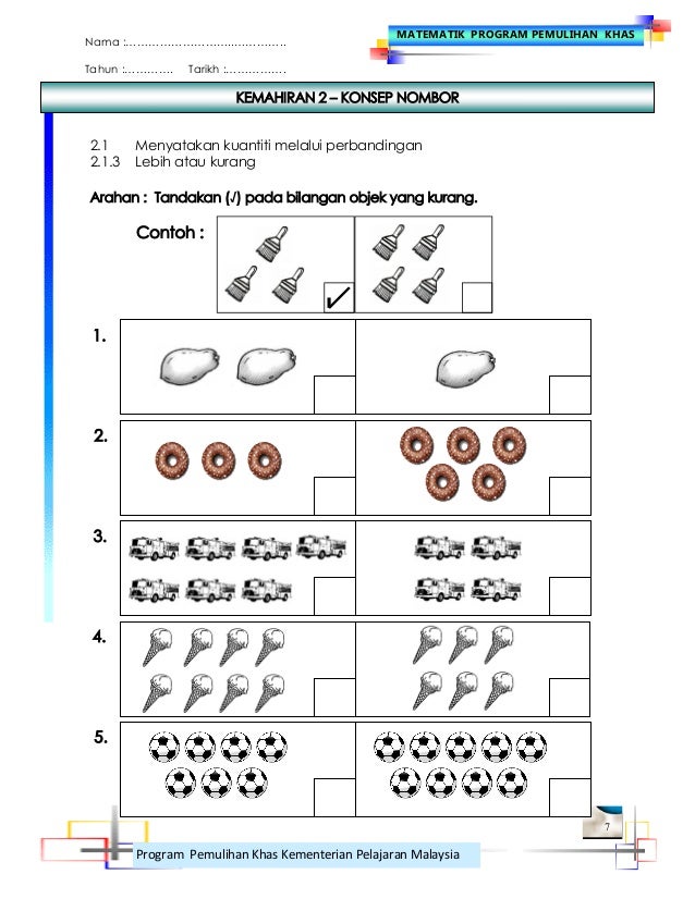 Matematik lembaran kerja pemulihan khas 2013