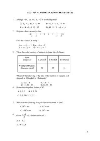 Mathematics Form 1 Exam Questions and Solutions | PDF