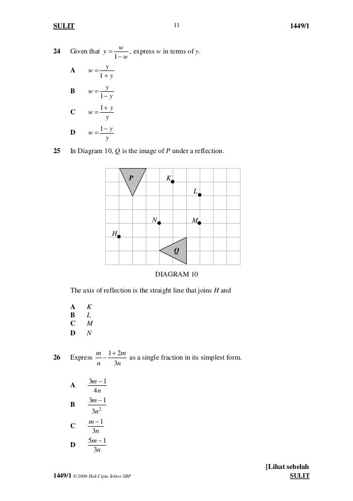 Matematik soalan kertas 1