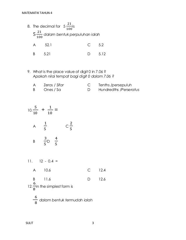 Formula Matematik Tahun 4 / Soalan Matematik Tingkatan 1 Nombor Nisbah
