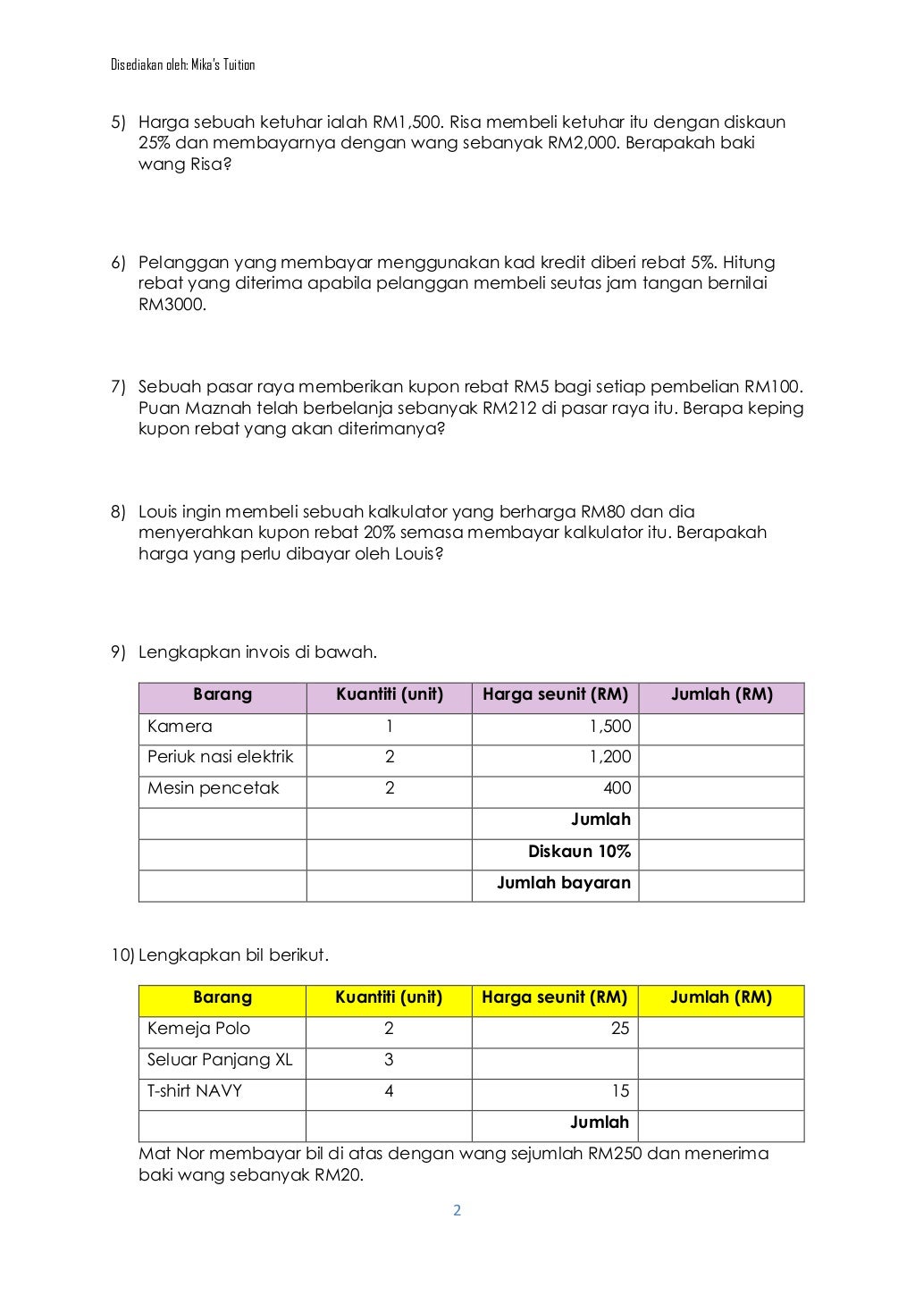 Matematik tahun 6  wang (2)