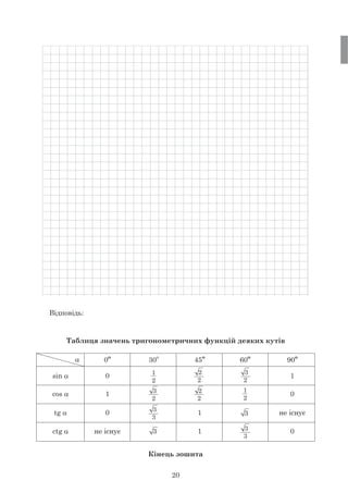 20
ctg
tg
cos
sin
0o
0
1
0
30
o
1
2
1
2
3
2
2
2
3
2
3
3
2
2
3
3
3
3
45
o
1
1
60
o
90o
1
0
0
 