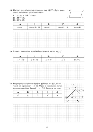 6
13.
+ o
AC
14. 2
1
3
+
15. y x
y x
K L O M N
y
y = ƒ(x)
x1 3–3 O
NM
K
L
1
B C
A D
 