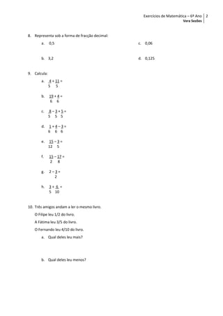 Exercícios de Matemática - 6º Ano