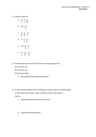 Exercícios de Matemática - 6º Ano