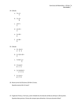 Exercícios de Matemática - 6º Ano