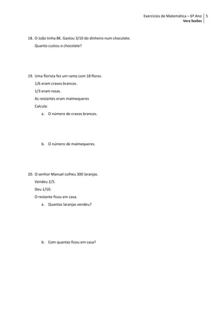 Exercícios de Matemática - 6º Ano