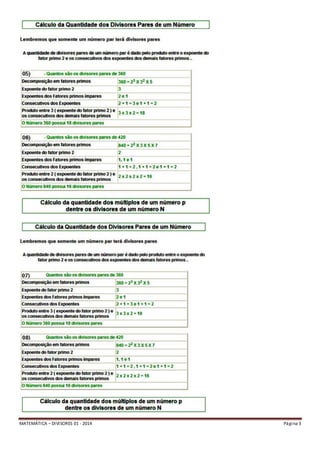MATEMÁTICA – DIVISORES 01 - 2014 Página 3
 