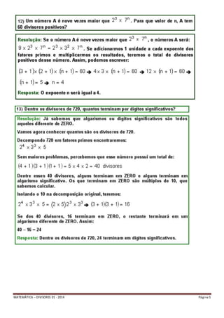MATEMÁTICA – DIVISORES 01 - 2014 Página 5
 