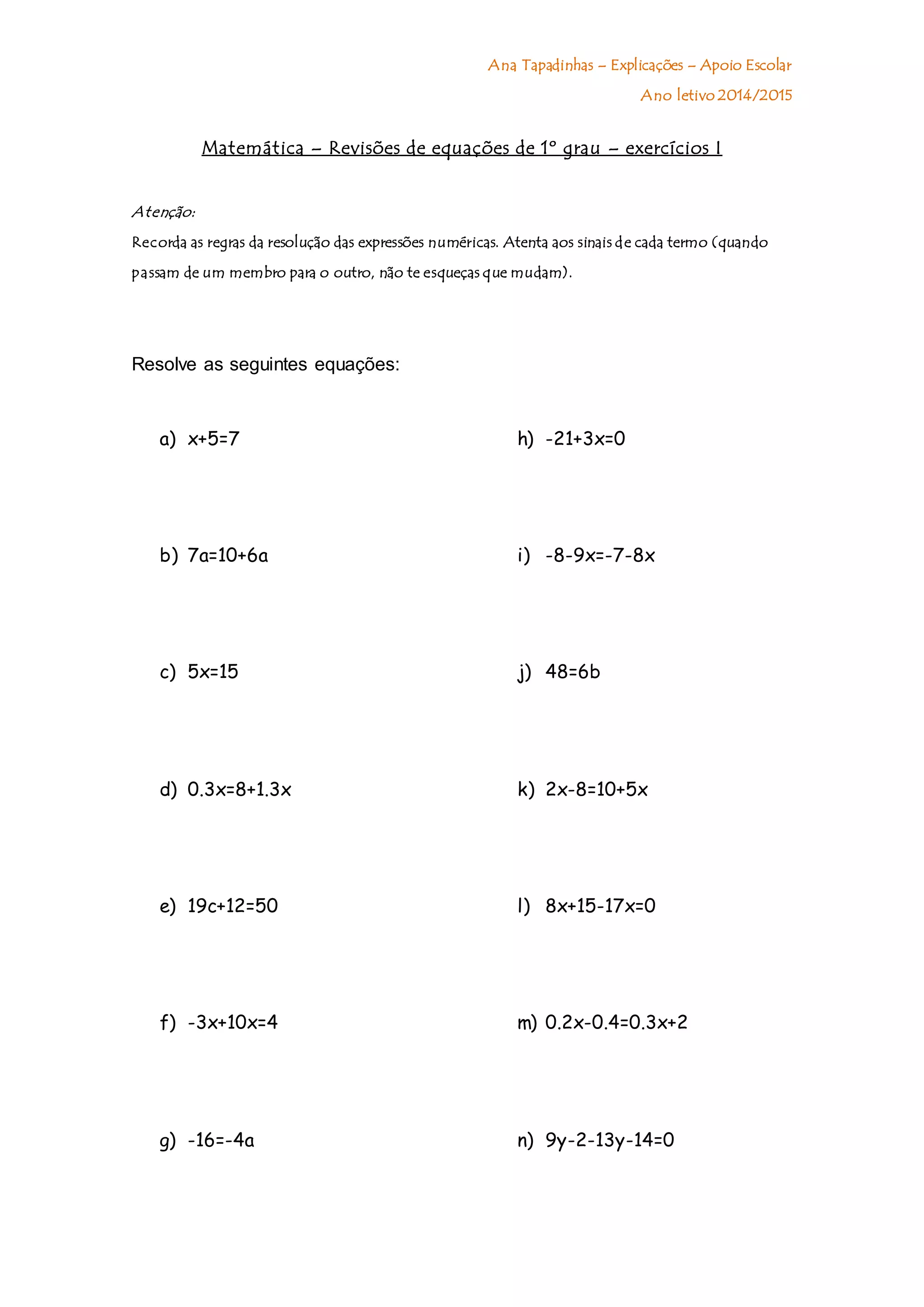 Equação Do 1 Grau Exercicios Pdf - RETOEDU