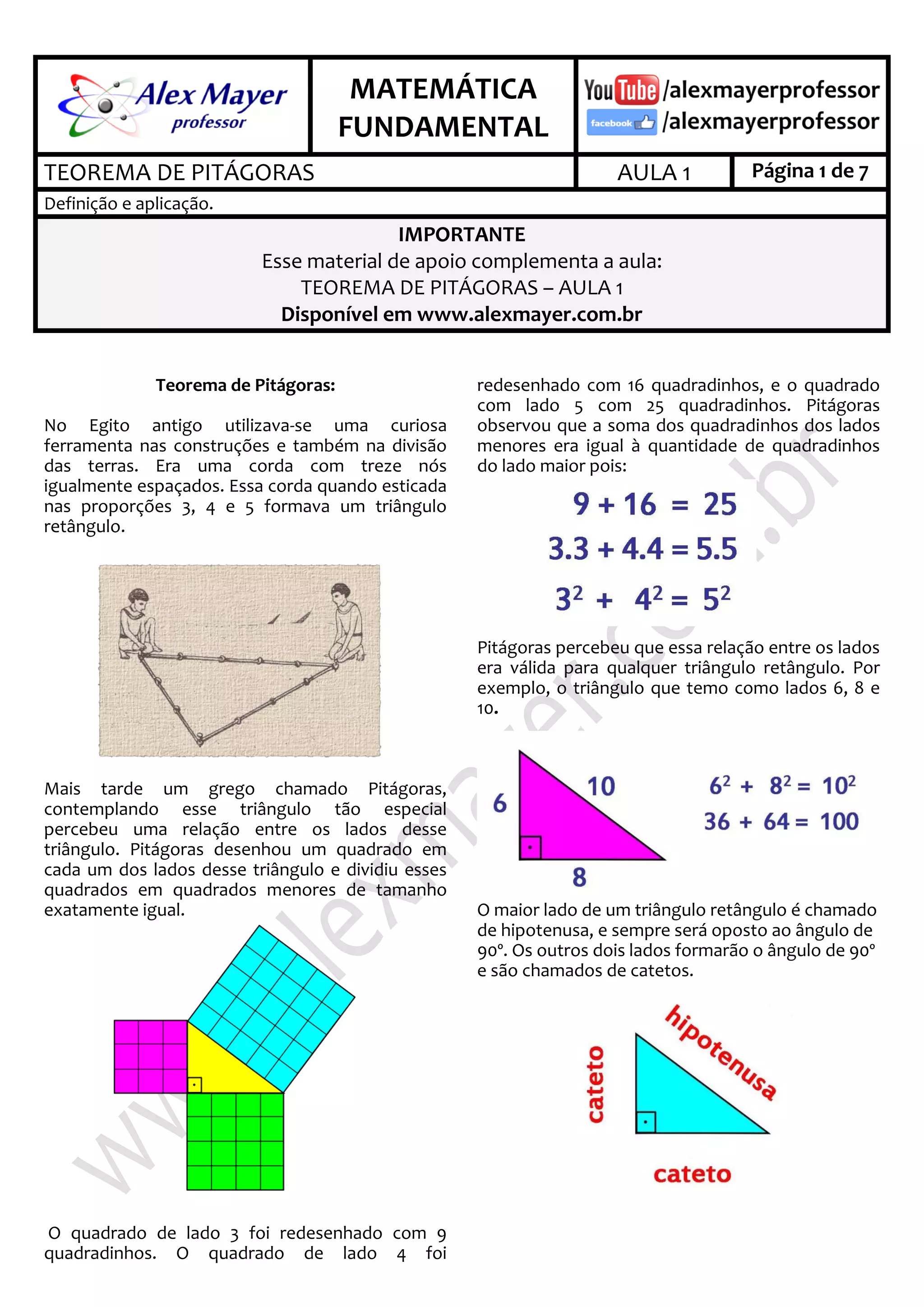 MATEMÁTICA FUNDAMENTAL - TEOREMA DE PITÁGORAS | PDF