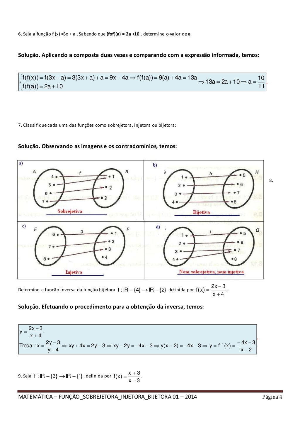 Exercicios De Função Sobrejetora Injetora E Bijetora