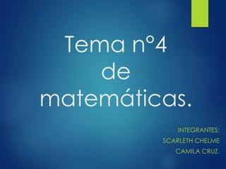 Tema n°4
de
matemáticas.
INTEGRANTES:
SCARLETH CHELME
CAMILA CRUZ.
 