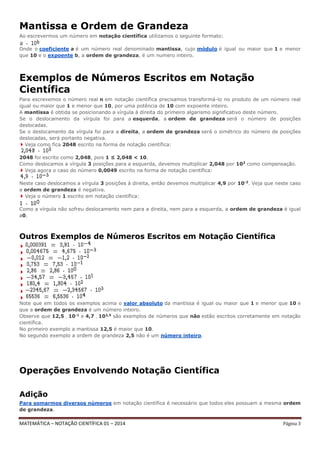 Exercicios de Notacao Cientifica com gabarito - Cálculo Numérico